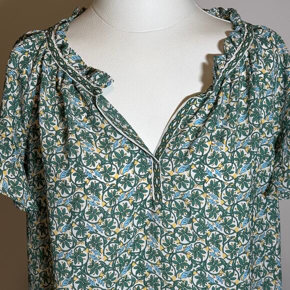 NWT Max Studio Green Floral Split Neck Flutter Sleeve Blouse Womens Size Small S - Picture 2 of 13
